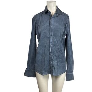 PRIMO EMPORIO Slim Fit Washed Gray Long Sleeve Button Up Shirt Women's